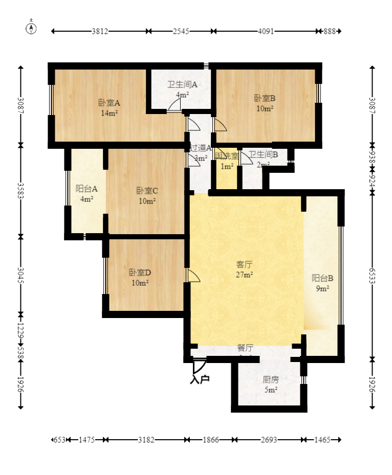 建发中央悦府  4室2厅2卫   255.00万室内图1