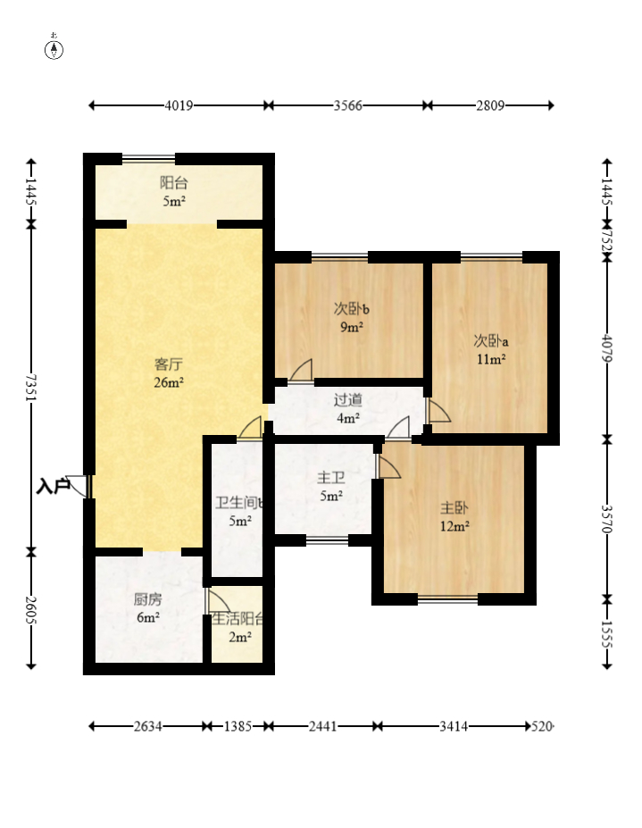 富基世纪公园 3室1厅1卫 1200.0元/月 富基世纪公园 3室1厅1卫 1200.0元/月户型图