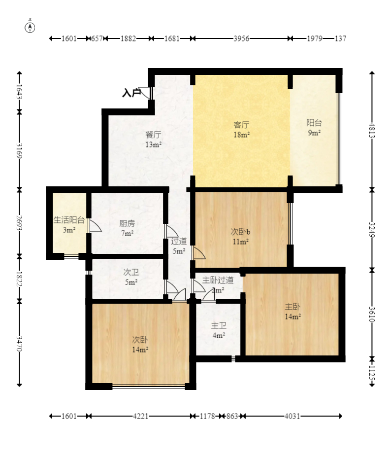 恒大名都 3室2厅2卫 1399.0元/月 恒大名都 3室2厅2卫 1399.0元/月户型图