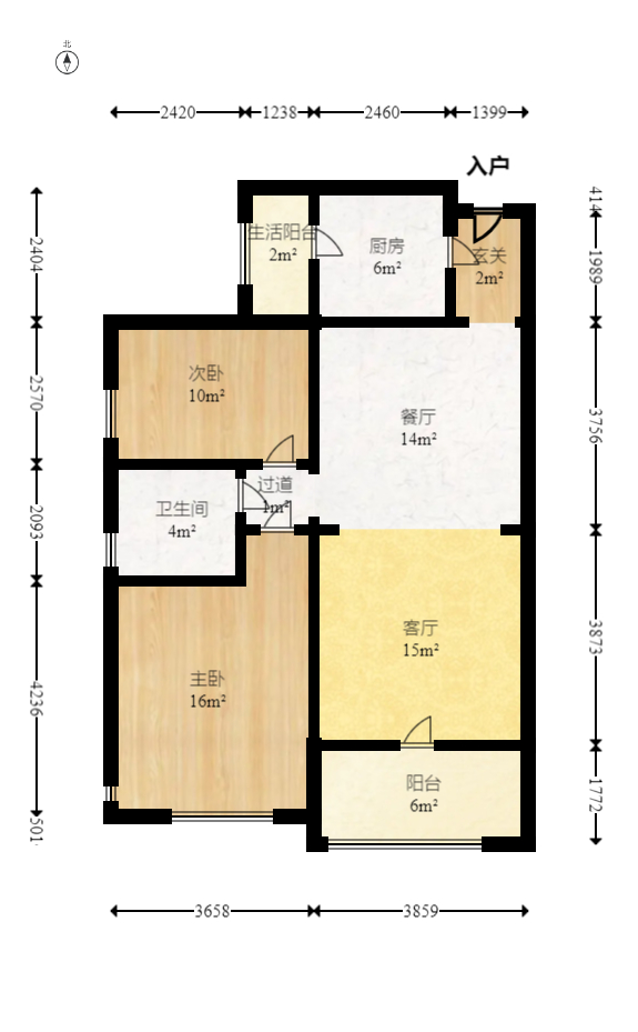 恒大名都 2室2厅1卫 1600.0元/月 恒大名都 2室2厅1卫 1600.0元/月户型图