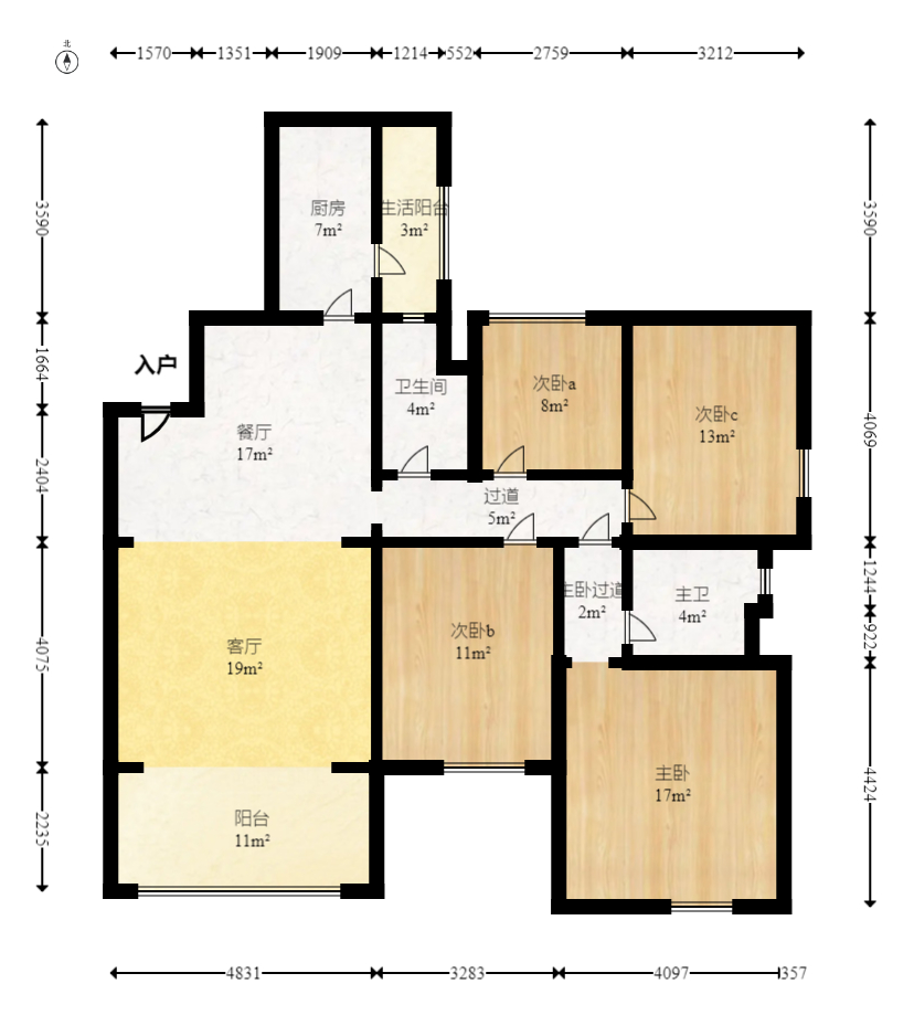 恒大名都 3室2厅2卫 1600.0元/月 恒大名都 3室2厅2卫 1600.0元/月户型图