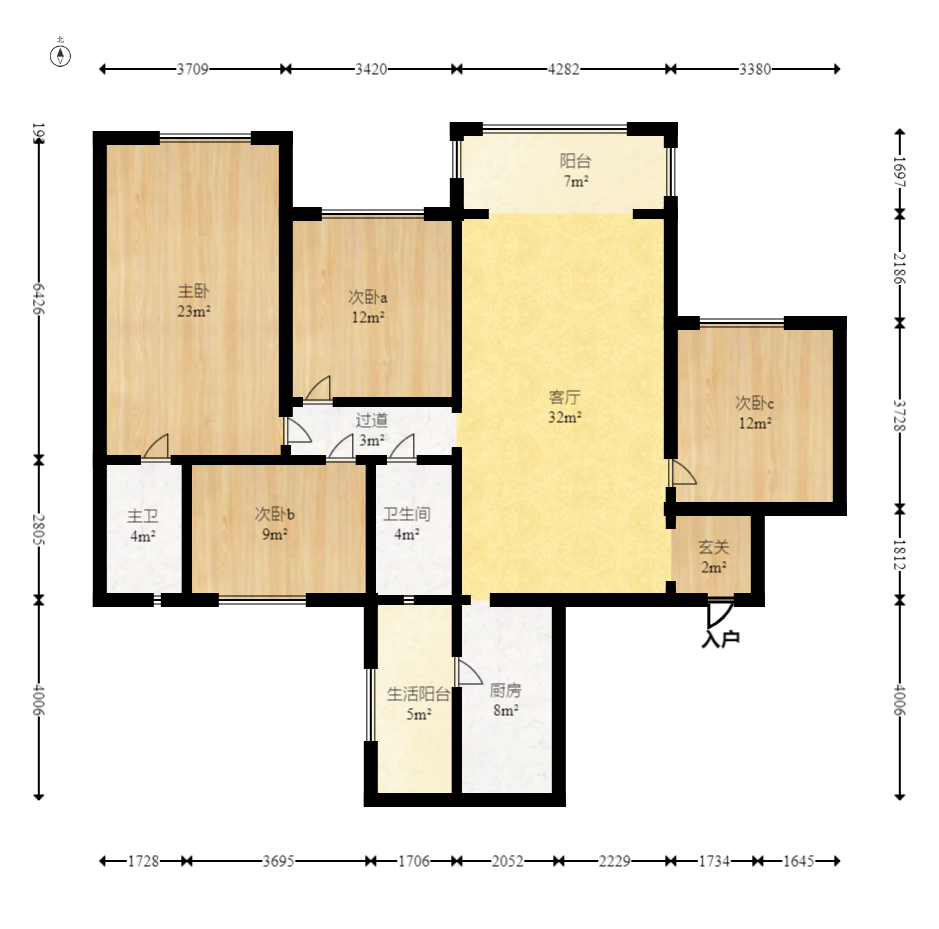 恒大名都 3室2厅1卫 1800.0元/月 恒大名都 3室2厅1卫 1800.0元/月户型图
