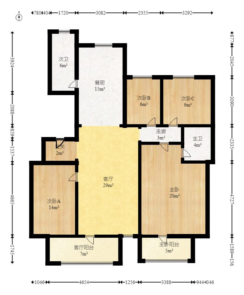 博林金谷  4室3厅3卫    3800.0元/月户型图