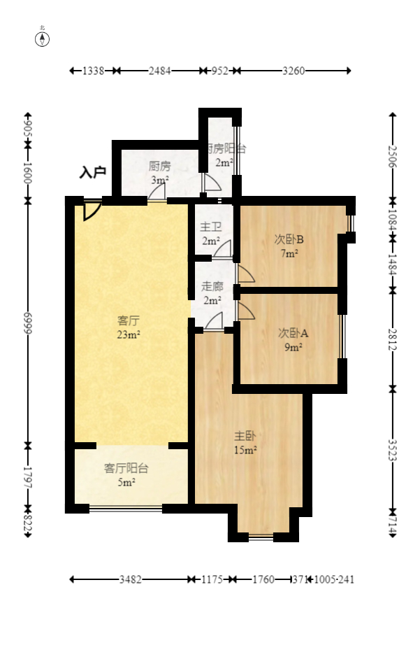 中建芙蓉嘉苑  3室2厅1卫   2000.00元/月户型图