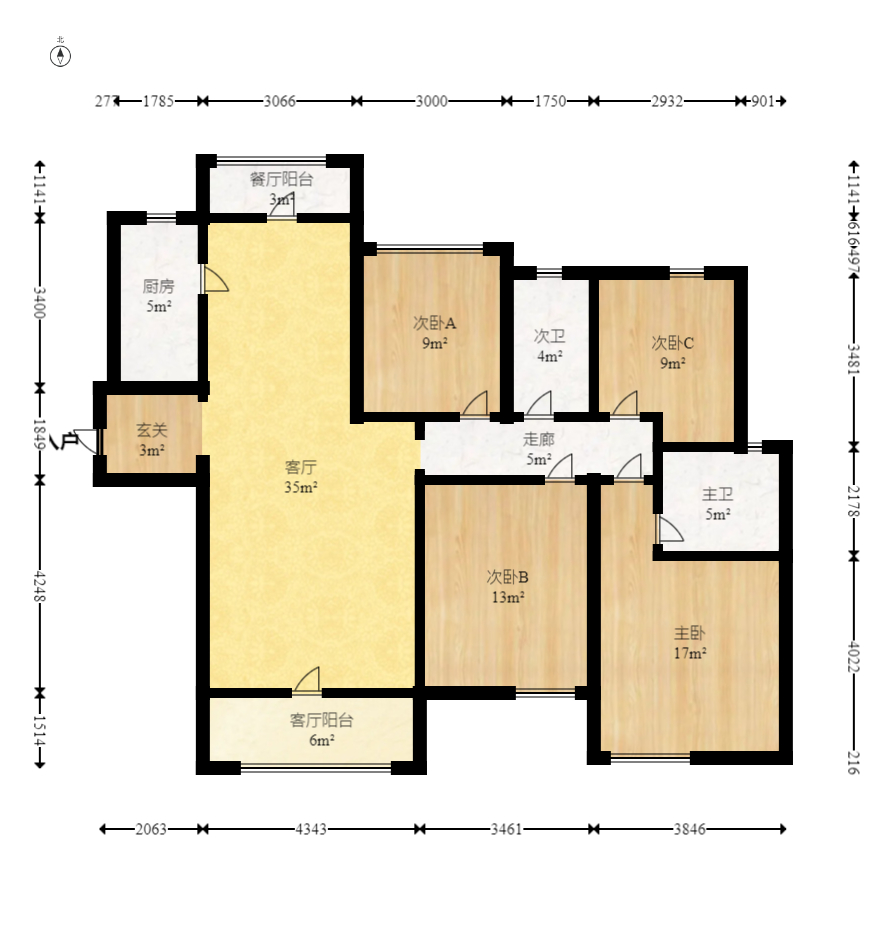 中建芙蓉嘉苑  4室2厅2卫   3000.00元/月户型图