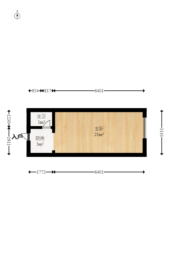 中建芙蓉嘉苑  1室0厅1卫   1300.00元/月户型图