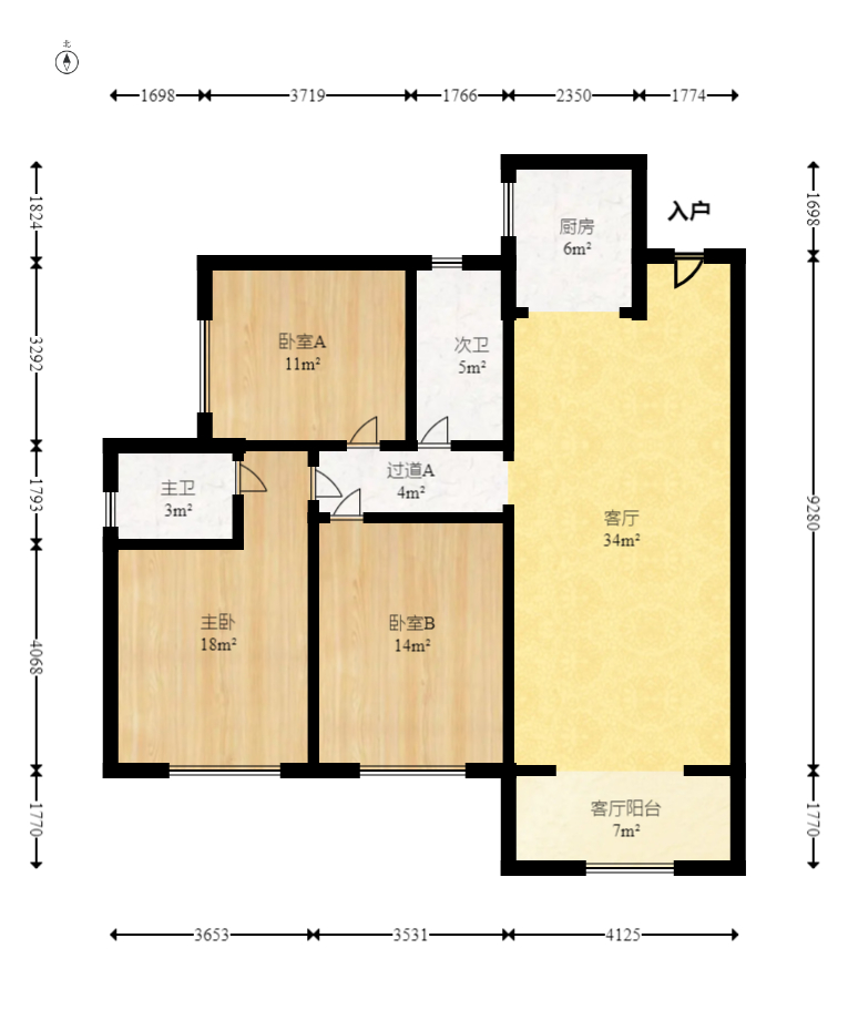 钰龙天下二期（钰龙佳园）  3室2厅2卫    3200.0元/月室内图1
