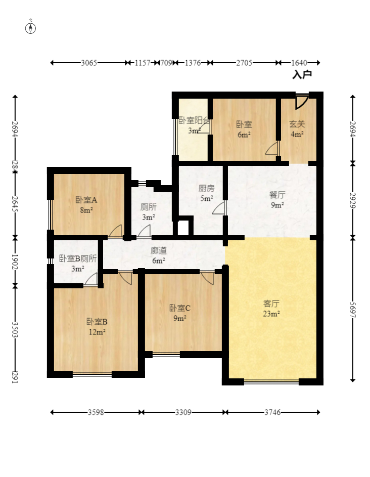 枫华府第 3室2厅2卫 2100.0元/月 枫华府第 3室2厅2卫 2100.0元/月户型图