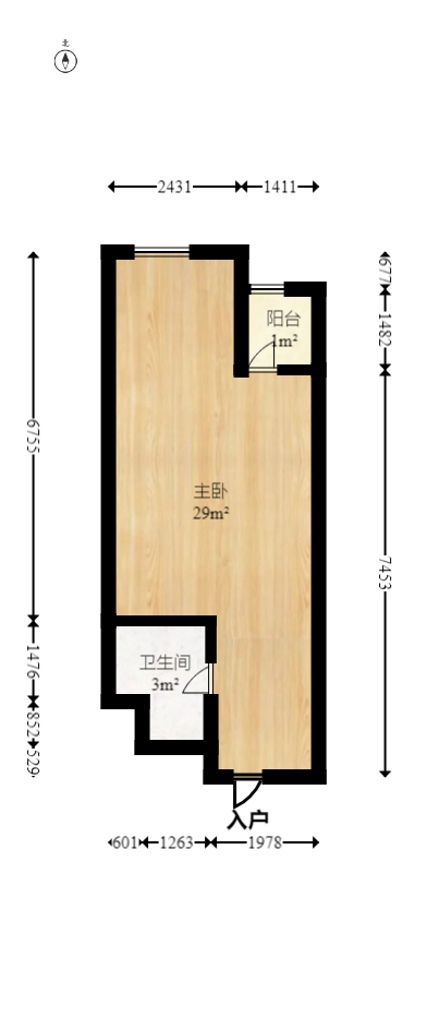 长房时代城 1室1厅1卫 1600.0元/月 长房时代城 1室1厅1卫 1600.0元/月户型图