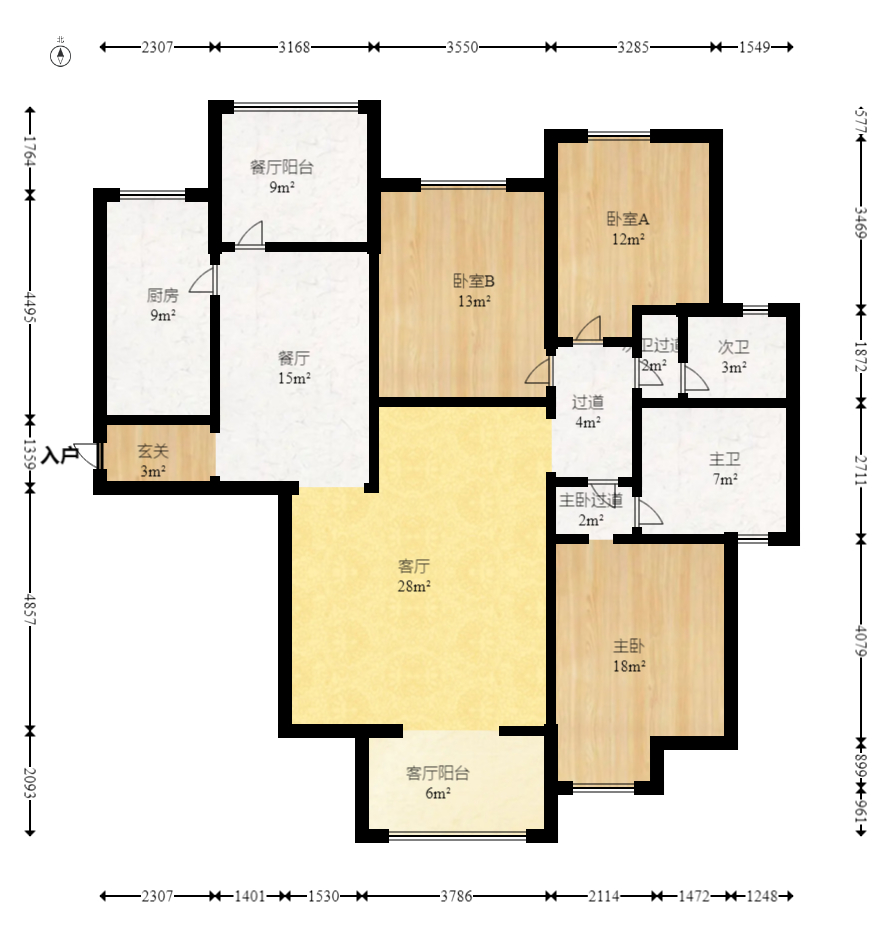 长房时代城 1室2厅2卫 3500.0元/月 长房时代城 1室2厅2卫 3500.0元/月户型图