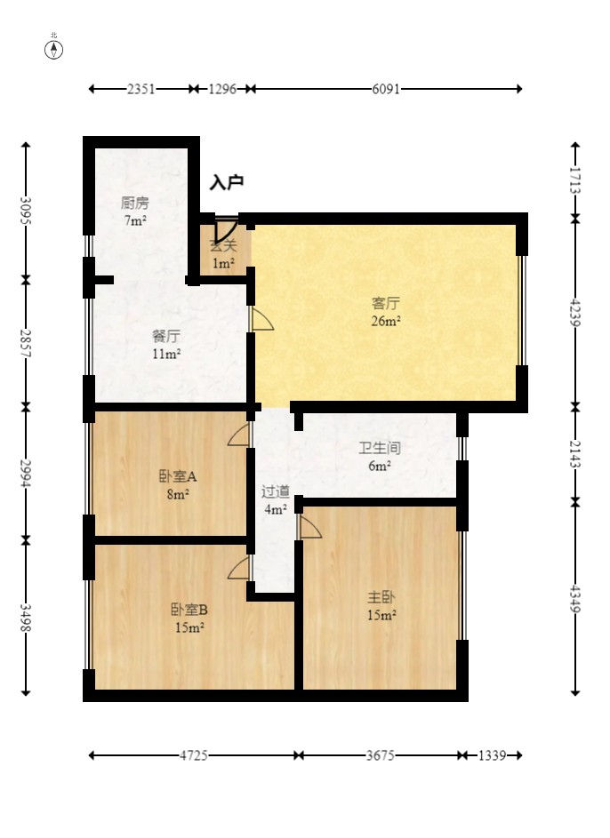 长房时代城 3室2厅1卫 2600.0元/月 长房时代城 3室2厅1卫 2600.0元/月户型图