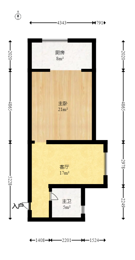 山水湾  1室1厅1卫   1400.00元/月户型图