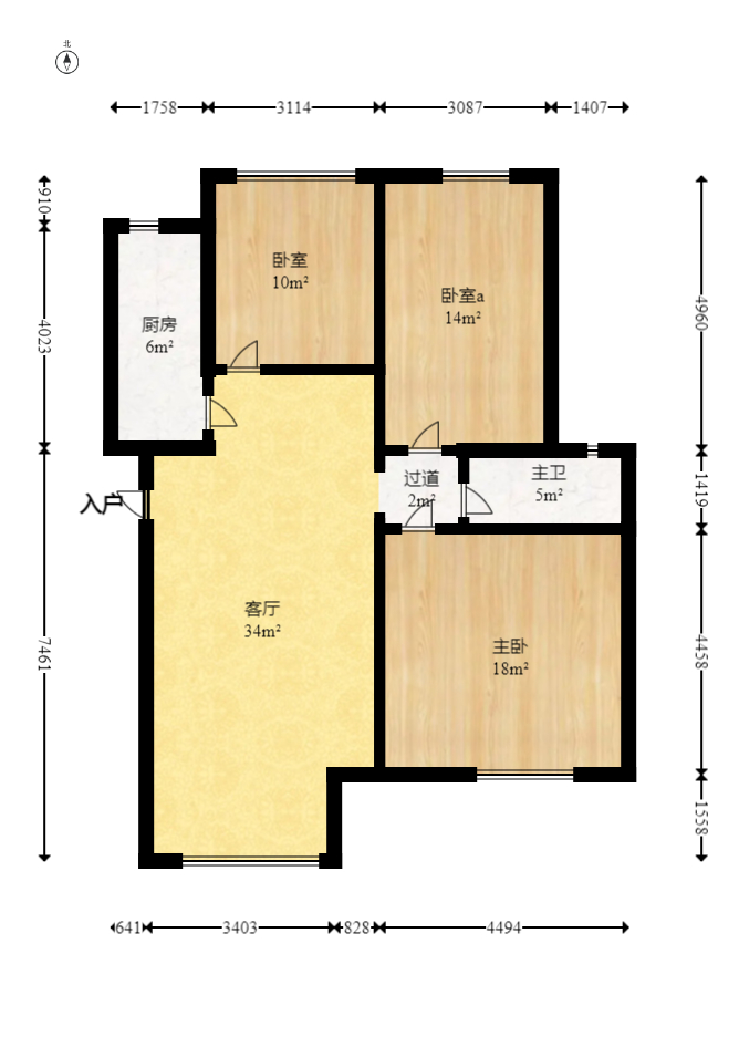山水湾  3室2厅1卫   1600.00元/月户型图