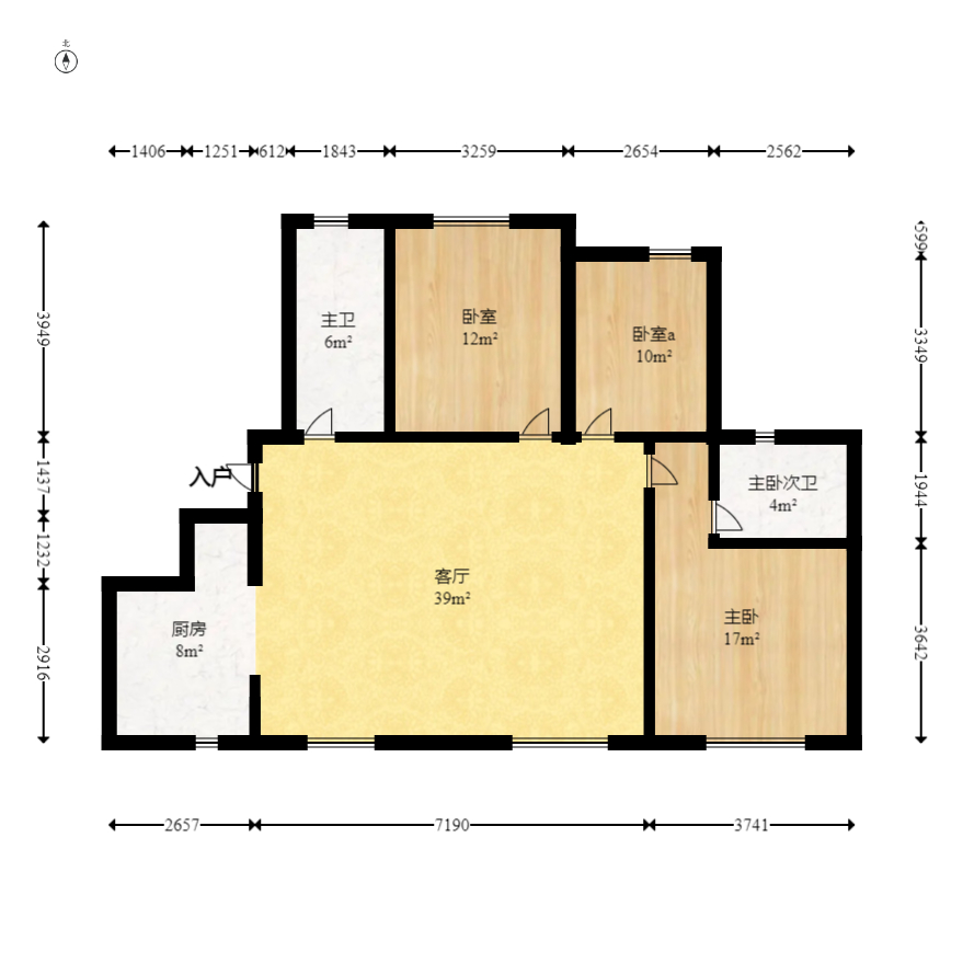 山水湾 3室2厅1卫 1200.0元/月 山水湾 3室2厅1卫 1200.0元/月户型图