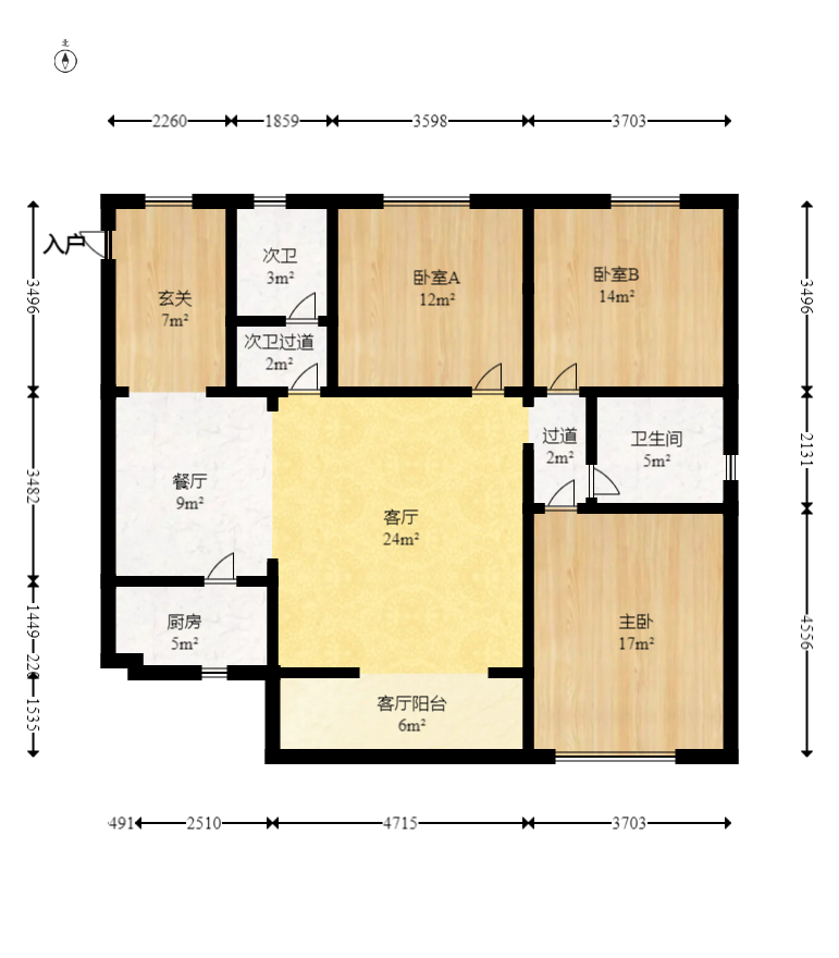 钰龙天下一期 3室2厅2卫 3500.0元/月 钰龙天下一期 3室2厅2卫 3500.0元/月户型图