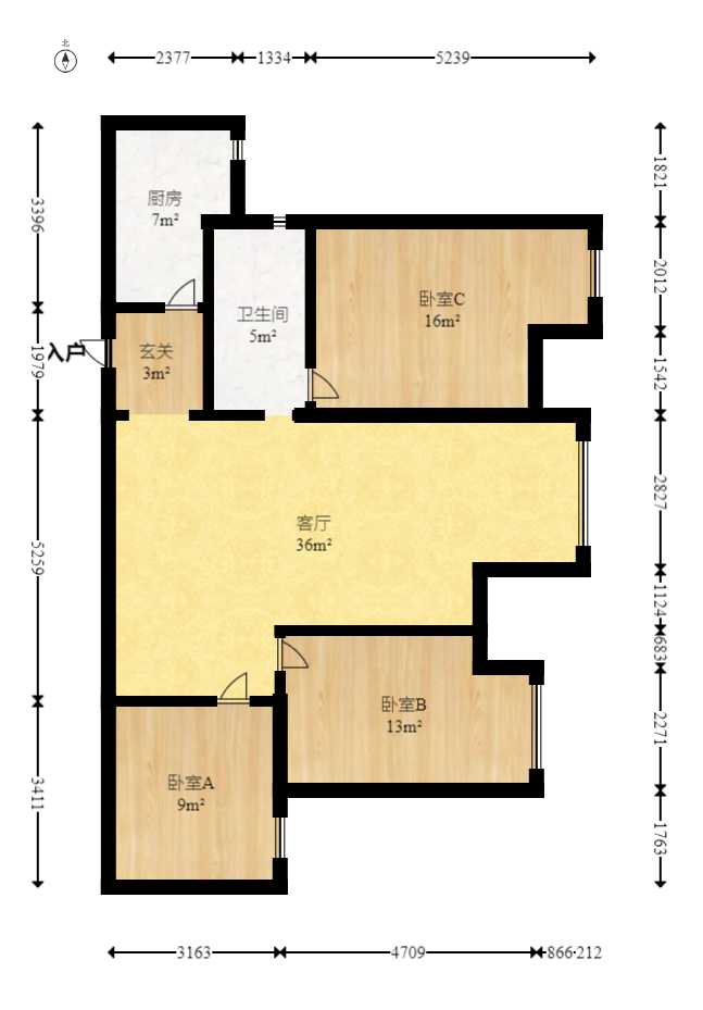 北辰三角洲D3区  3室2厅1卫   160.00万室内图1