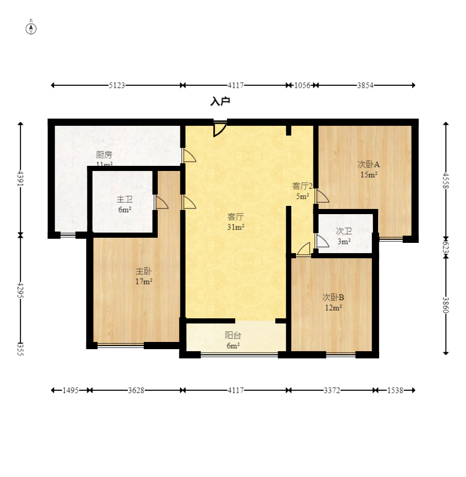 蓝山郡 3室2厅2卫 2500.0元/月 蓝山郡 3室2厅2卫 2500.0元/月户型图