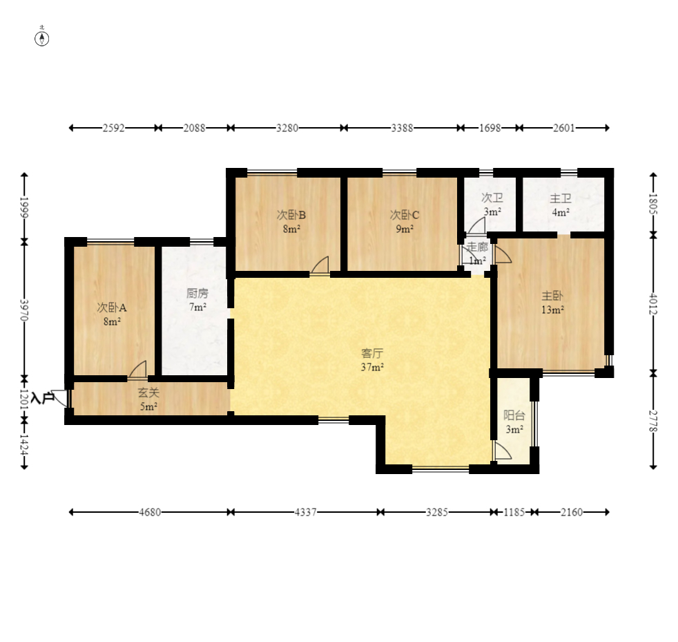 蓝山郡 3室2厅1卫 2400.0元/月 蓝山郡 3室2厅1卫 2400.0元/月户型图
