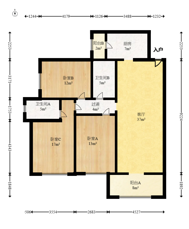 恒大雅苑 3室2厅2卫 2600.0元/月 恒大雅苑 3室2厅2卫 2600.0元/月户型图