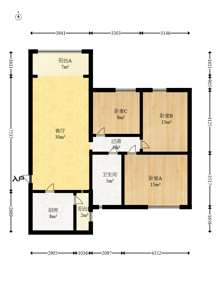 恒大雅苑  3室2厅1卫    2200.0元/月 恒大雅苑  3室2厅1卫    2200.0元/月户型图