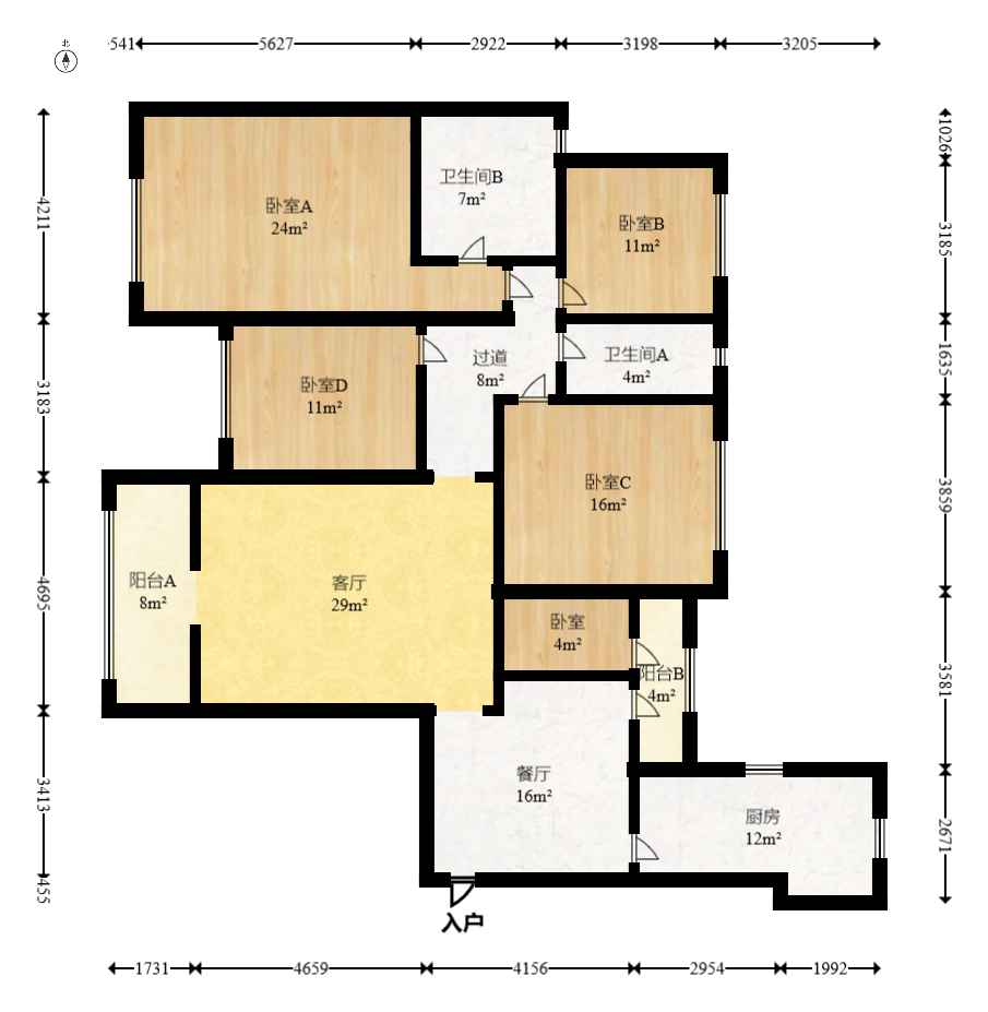 恒大雅苑  4室2厅3卫   6800.00元/月户型图