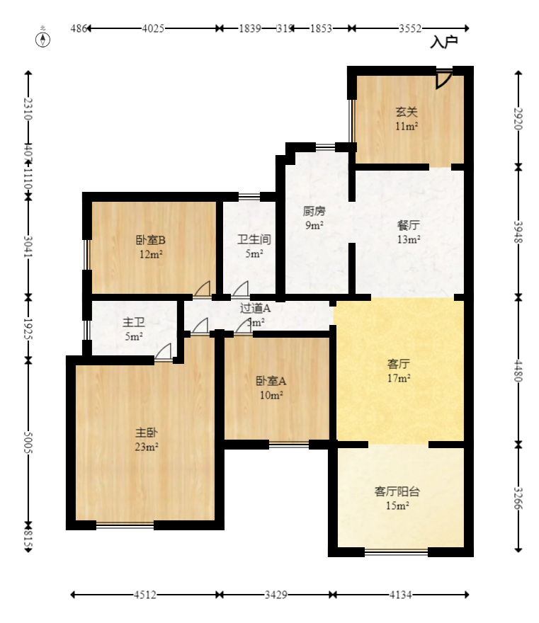 莱茵城 3室2厅2卫 2200.0元/月 莱茵城 3室2厅2卫 2200.0元/月户型图