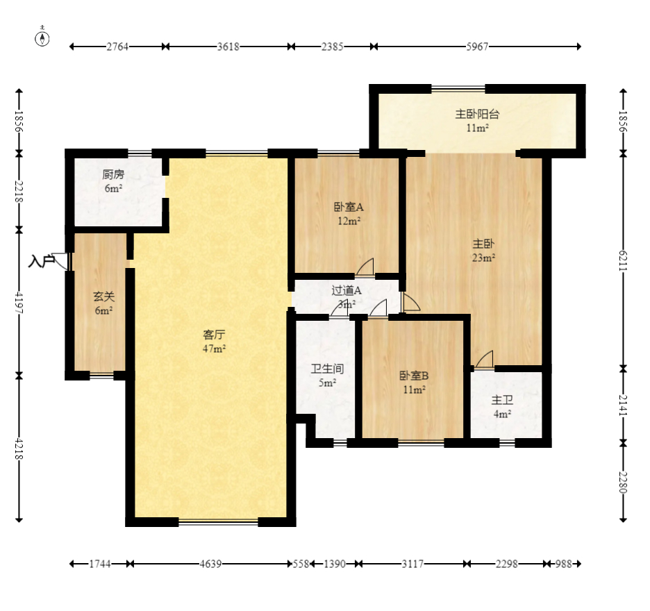 莱茵城 3室2厅1卫 2500.0元/月 莱茵城 3室2厅1卫 2500.0元/月户型图