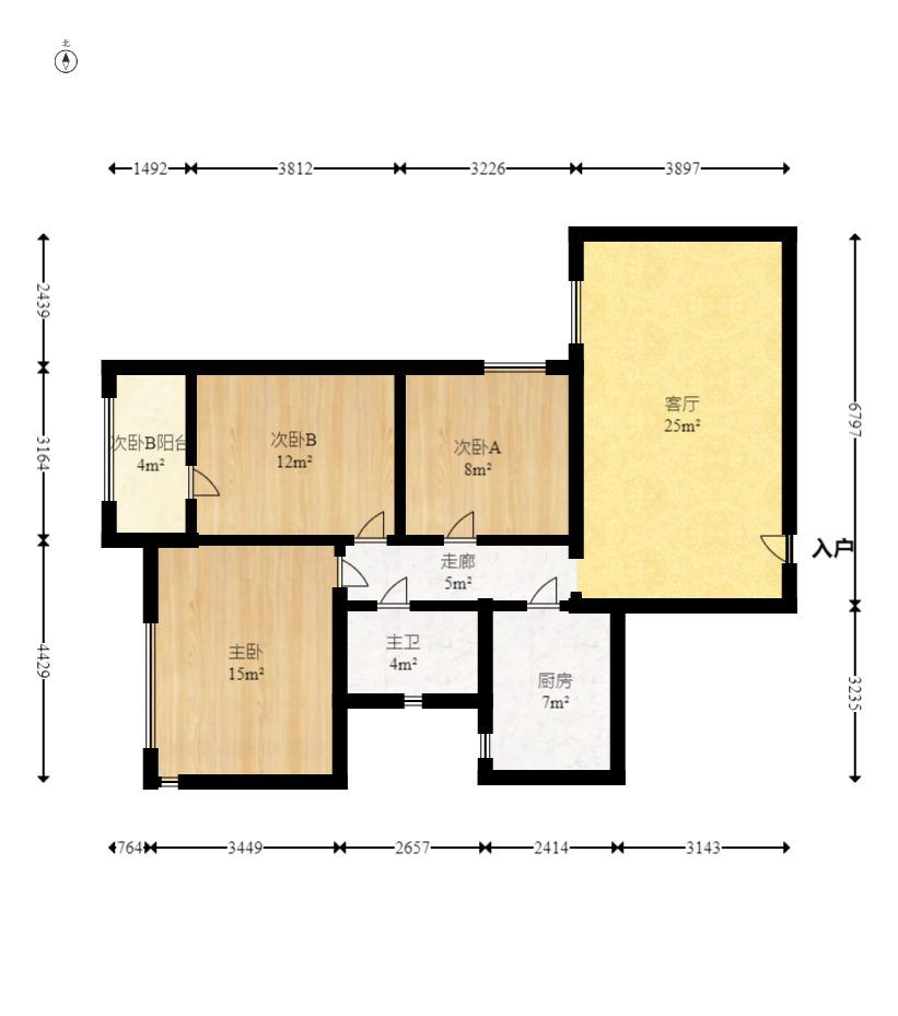 保利花园 3室1厅1卫 2000.0元/月 保利花园 3室1厅1卫 2000.0元/月户型图
