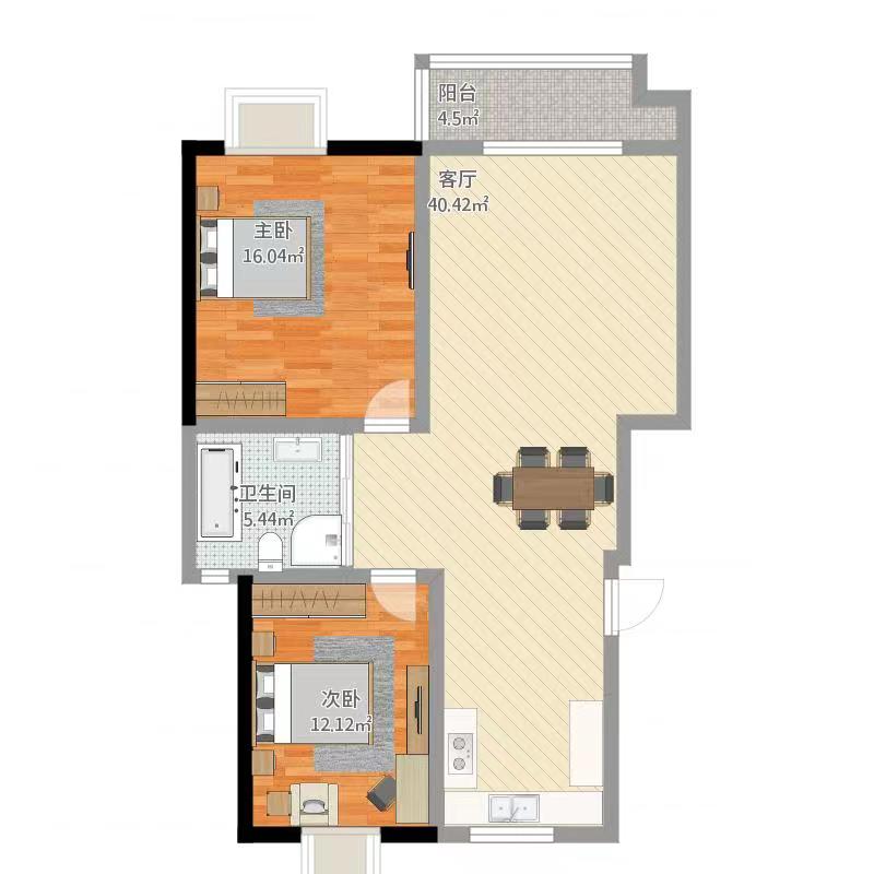 恒大绿洲  2室2厅1卫   1800.00元/月室内图1