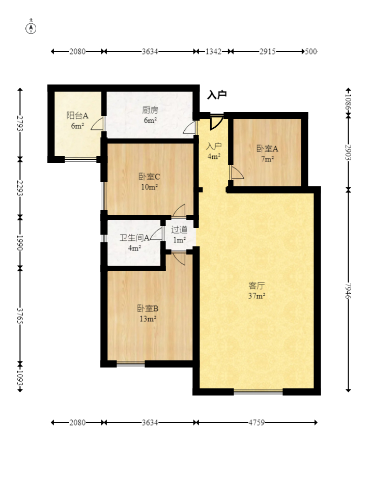 新城新世界一二三期  3室2厅1卫    93.8万室内图1