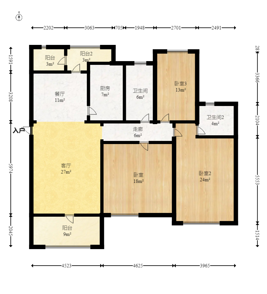 东业早安星城 3室2厅2卫 88.86万 东业早安星城 3室2厅2卫 88.86万户型图