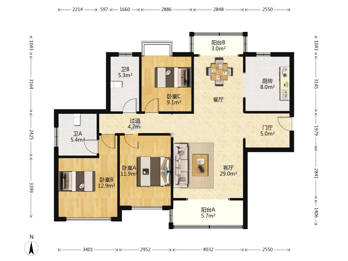 水木十里春风小区 3室2厅2卫 59.00万 水木十里春风小区 3室2厅2卫 59.00万室内图