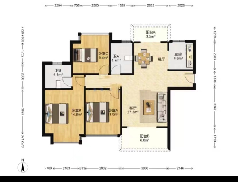 时代新城(翰林府) 3室2厅2卫 42.80万 时代新城(翰林府) 3室2厅2卫 42.80万室内图