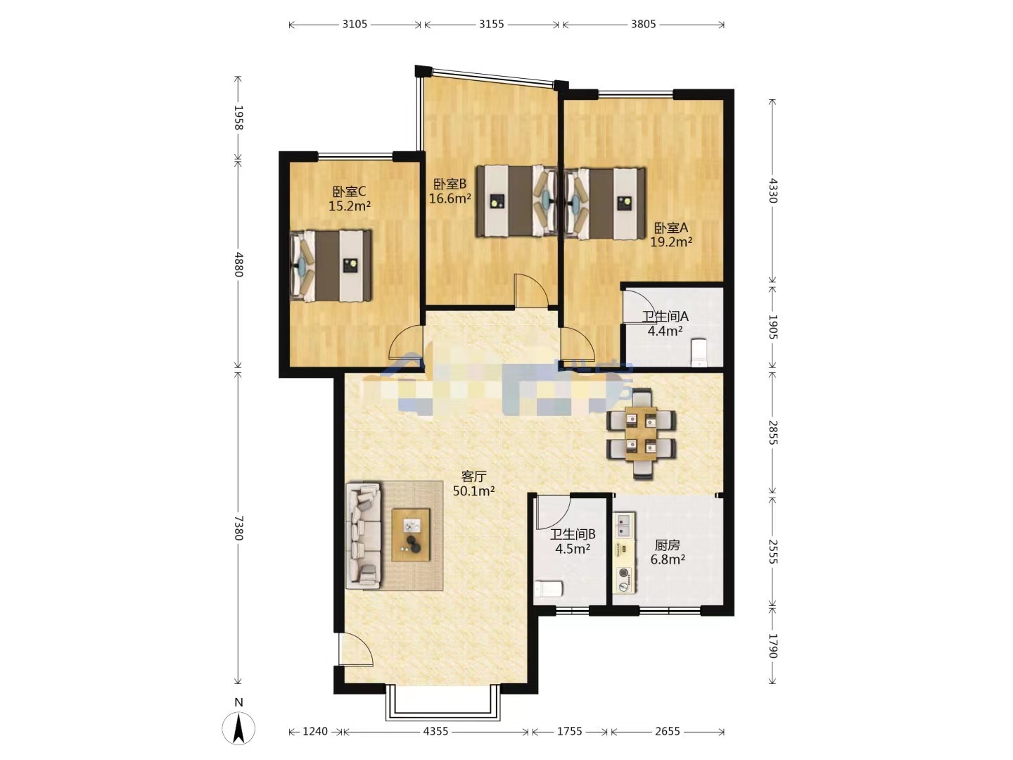 耀华锦园 3室2厅2卫 73.50万 耀华锦园 3室2厅2卫 73.50万室内图