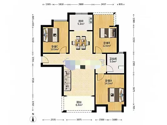 山水豪庭  3室2厅1卫   66.80万