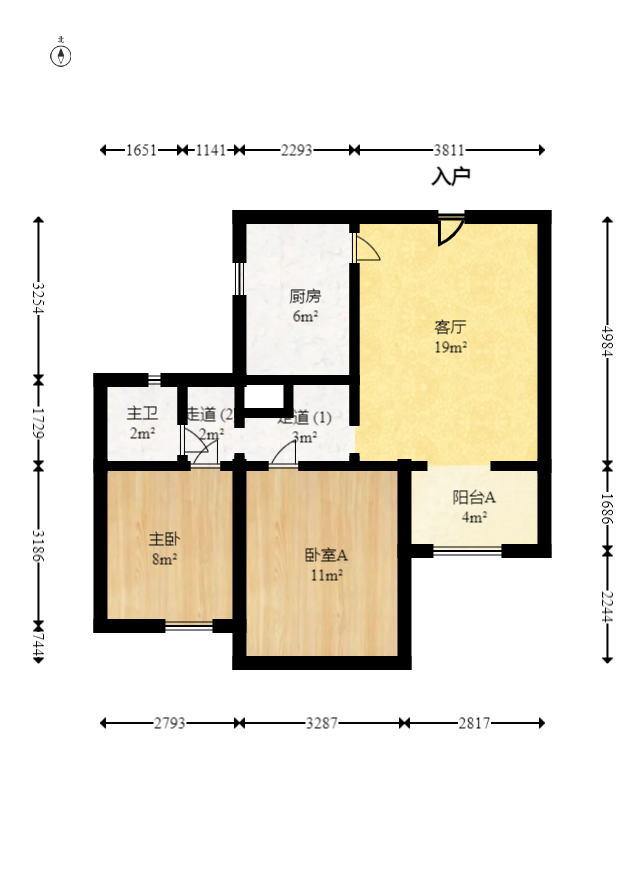 绿地之窗  2室2厅1卫    61.0万室内图1