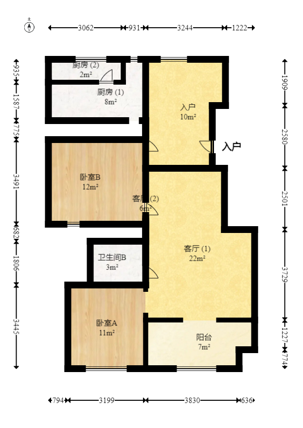 麓山枫情  3室2厅1卫   95.00万室内图1