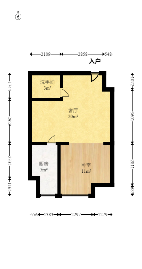 第六都（陆都小区）  1室1厅1卫   65.00万室内图1