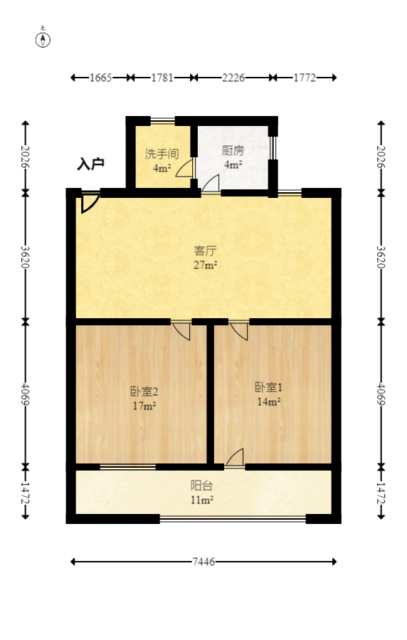 经视台宿舍  2室2厅1卫    43.8万室内图1