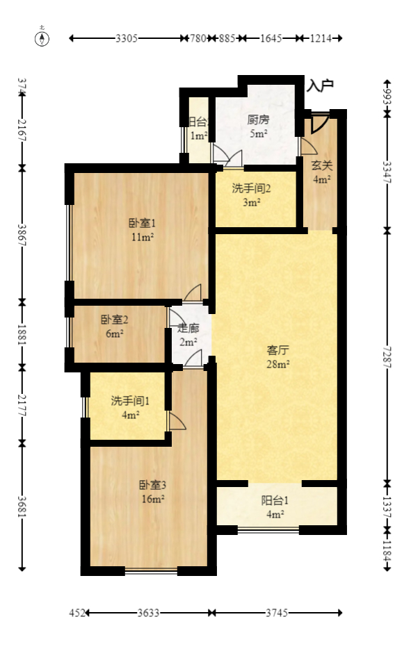 上海城小区  3室2厅2卫   109.50万室内图1