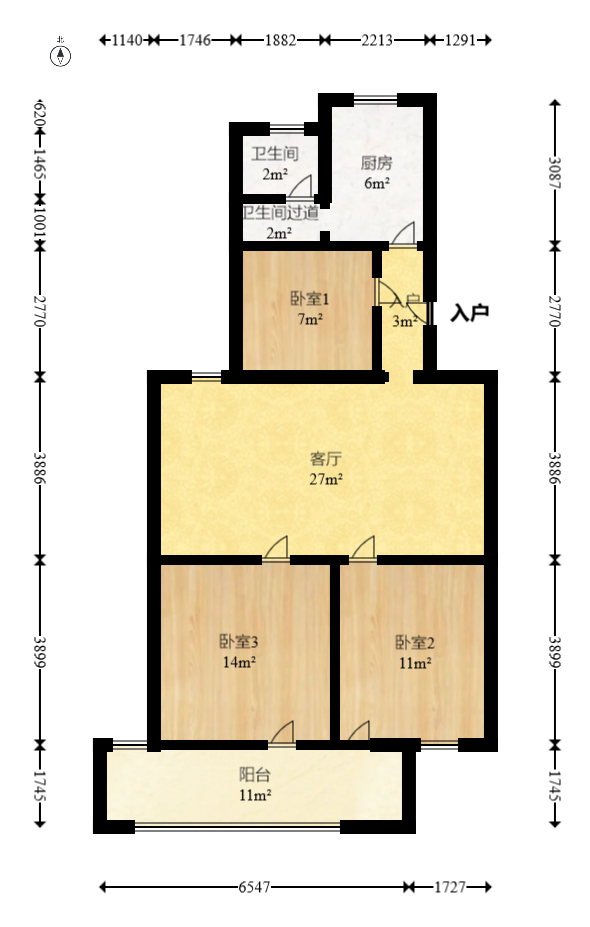 交通设计院（伍家岭）  3室2厅1卫   83.00万室内图1