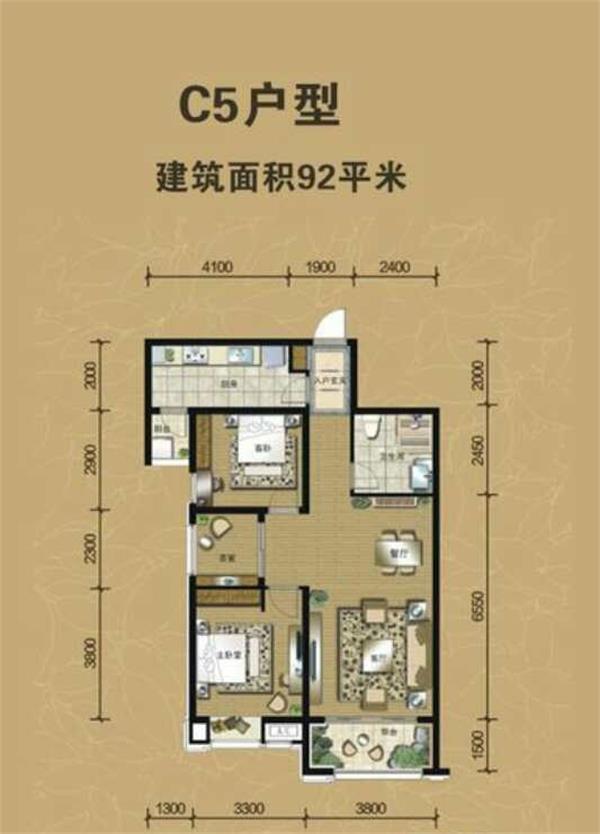曲江华著中城  3室2厅1卫   220.00万室内图1