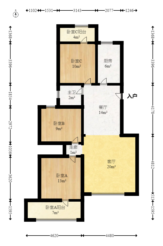 天鸿天府（天鸿中央大院）  3室2厅1卫    105.0万室内图1