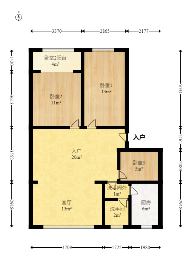 长建建材市场  3室2厅1卫   64.00万室内图1
