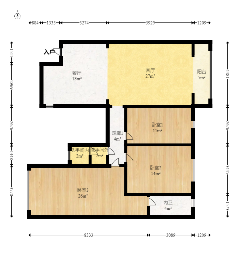 康欣园  3室2厅2卫   98.00万室内图1