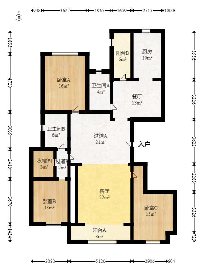 美洲故事  3室2厅2卫   215.00万室内图1