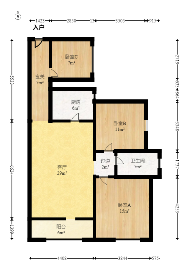 才子佳苑一期/二期  3室2厅1卫   95.00万室内图1