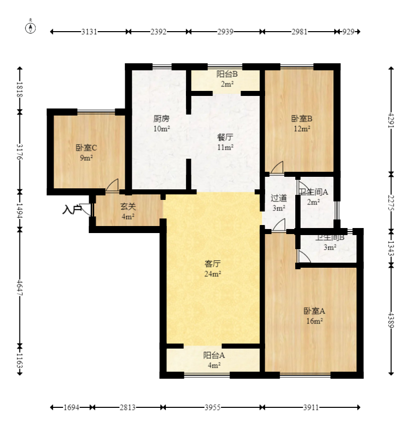 北辰三角洲B2E2区 3室2厅2卫 199.00万 北辰三角洲B2E2区 3室2厅2卫 199.00万户型图