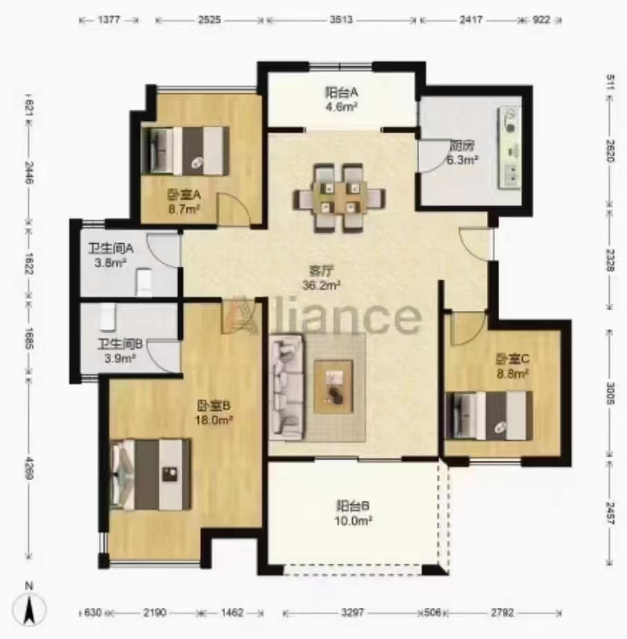 奥园养生城 4室2厅2卫 98.80万 奥园养生城 4室2厅2卫 98.80万室内图
