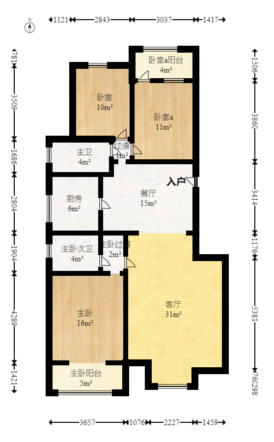 楚天家园  3室2厅2卫   90.00万室内图1